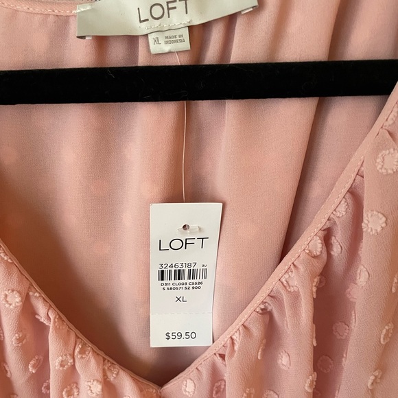 LOFT NWT Pink Ruffle Swiss Dot Long Sleeve Blouse XL - Picture 3 of 6